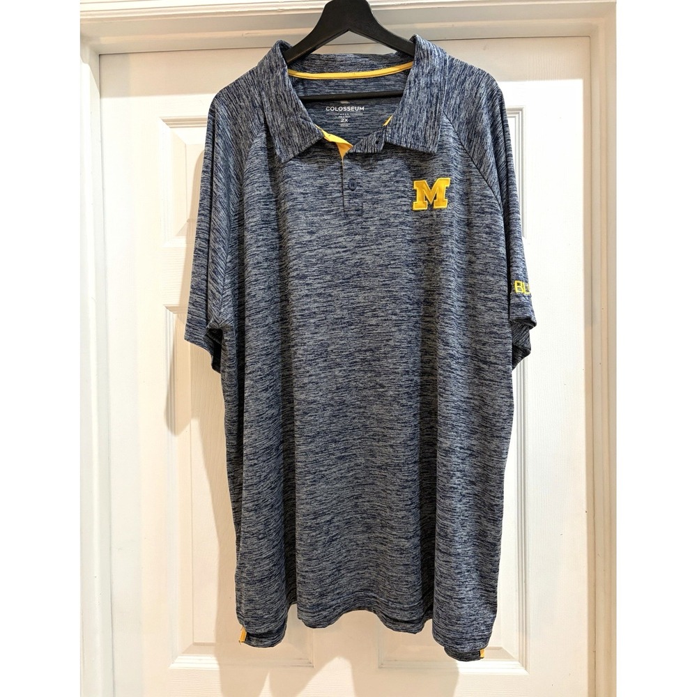 Colosseum Michigan Wolverines Men's 2X Blue Polo Shirt Yellow M Logo